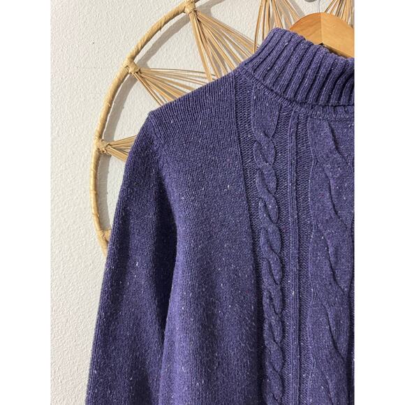 Purple Confetti Soft Cable Knit Fisherman Chunky Turtleneck Sweater  Sz LARGE - Picture 5 of 9